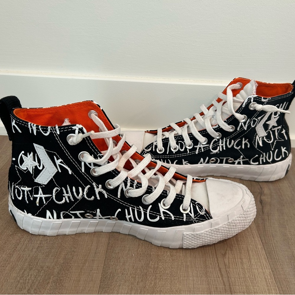 Not A Chuck Converse Mens Size 8 Black and White High Top Sneakers